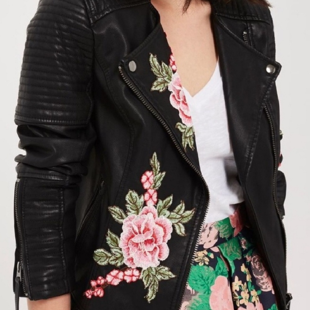 Topshop embroided leather jacket